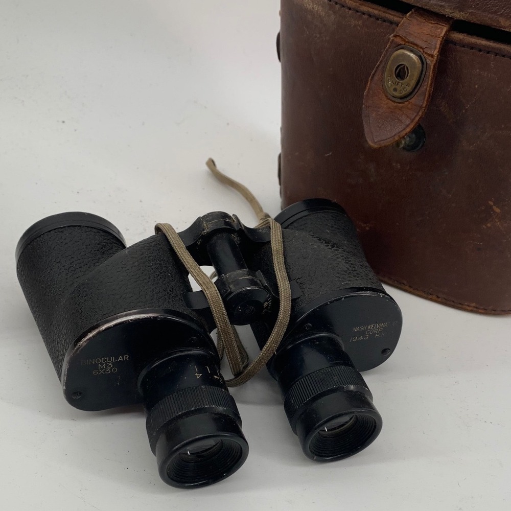 Vintage 1943 Nash-Kelvinator M3 6x30 Binoculars with M17 Leather Case WWII
